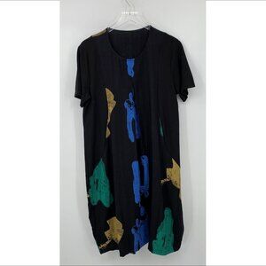 Simply Vanite a-line shift dress black Lagenlook Thermal image silhouette Large